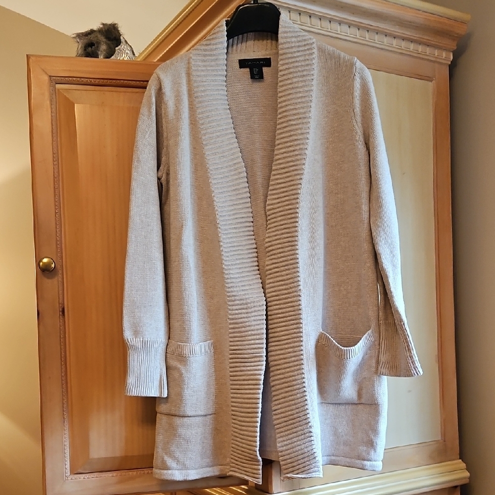 🌟Tahari Women's Beige Open-Front Cardigan🌟